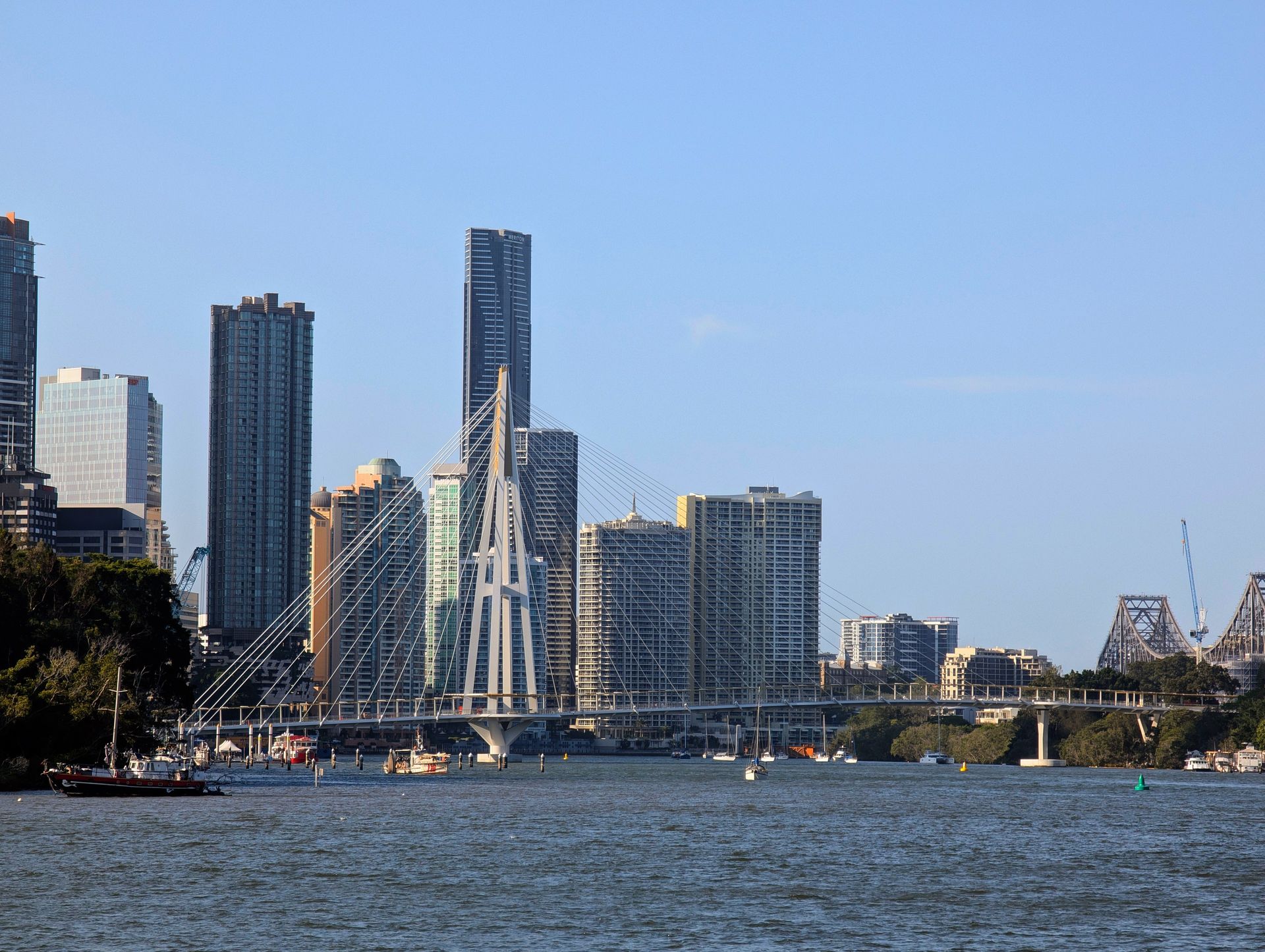 The bridge spans the river from the botanic gardens to Kangaroo Point
