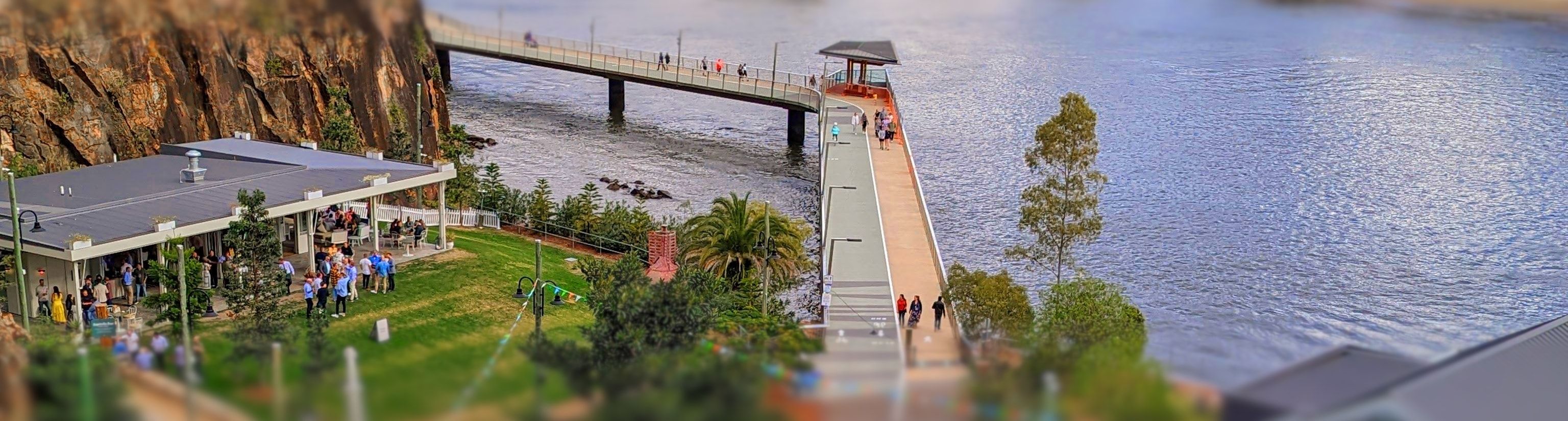 The Riverwalk winds through Howard Smith Wharves, and out into the Brisbane River