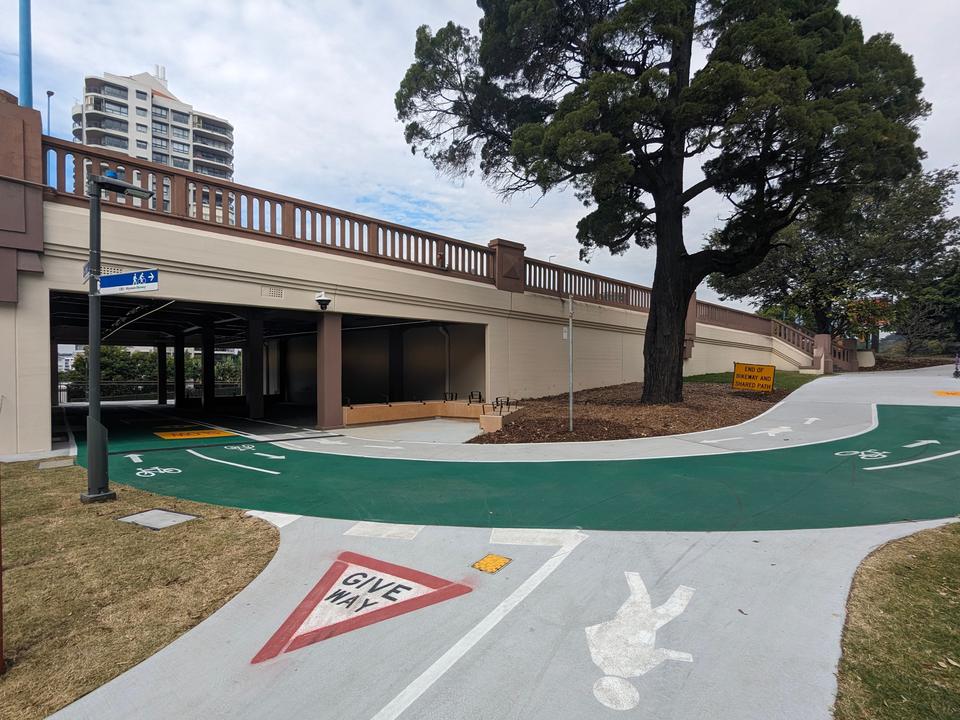A tunnel and bikeway connection underneath the Story Bridge