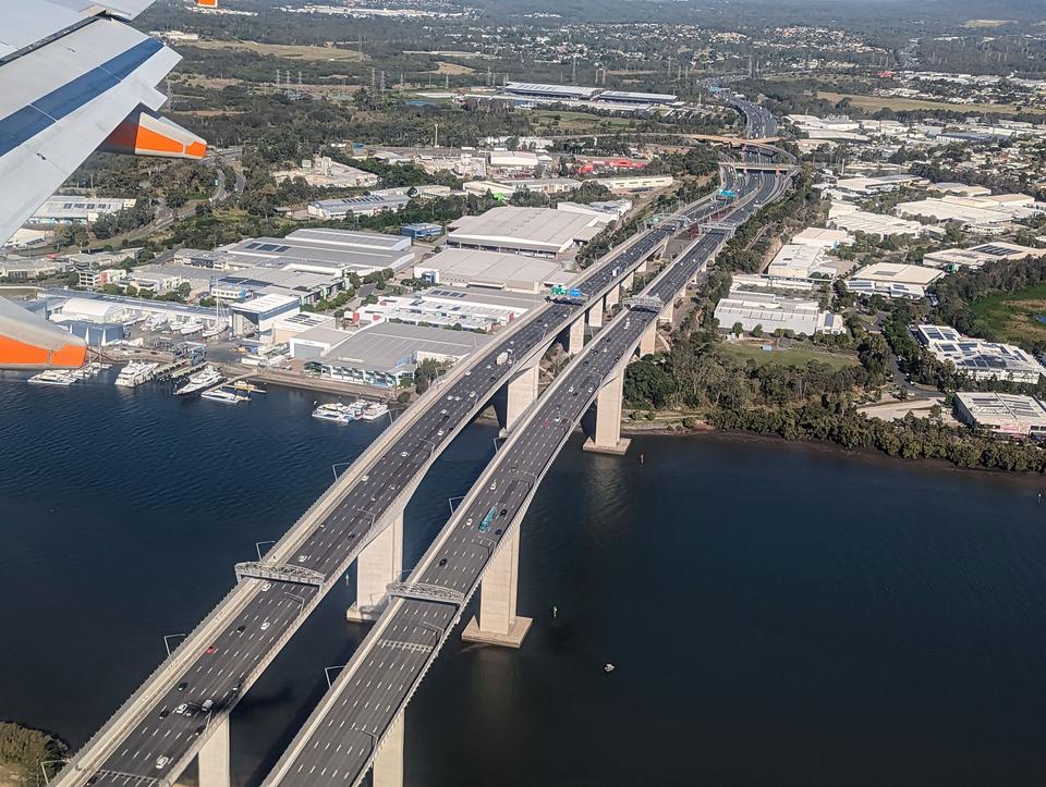 The Sir Leo Hielscher Bridges from the air